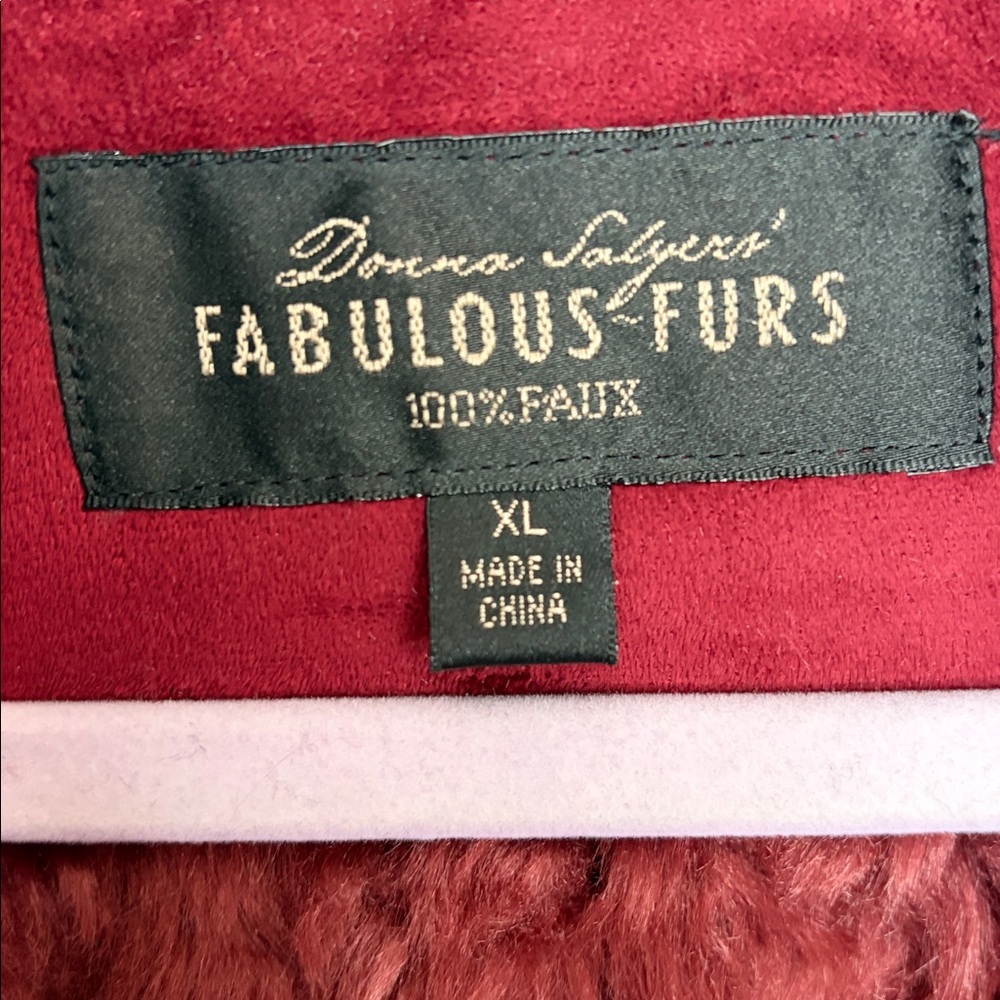 DONNA SALYERS FABULOUS FURS OVERSIZED FAUX SUEDE/FUR BURGUNDY JACKET COAT SZ XL - Picture 13 of 14